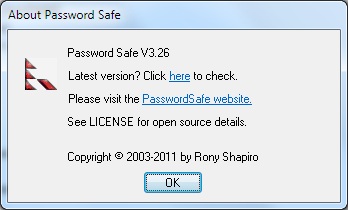 Password Safe About dialog box